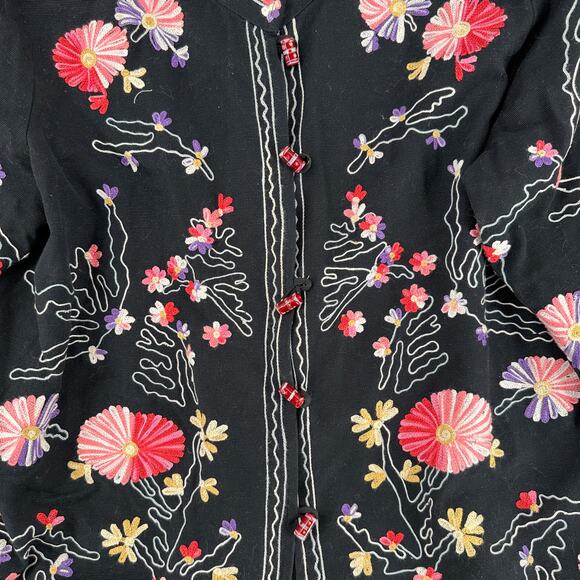 Vintage 90s Draper's and Damon's Black Floral Embroidered Jacket XL Cotton - Picture 5 of 7